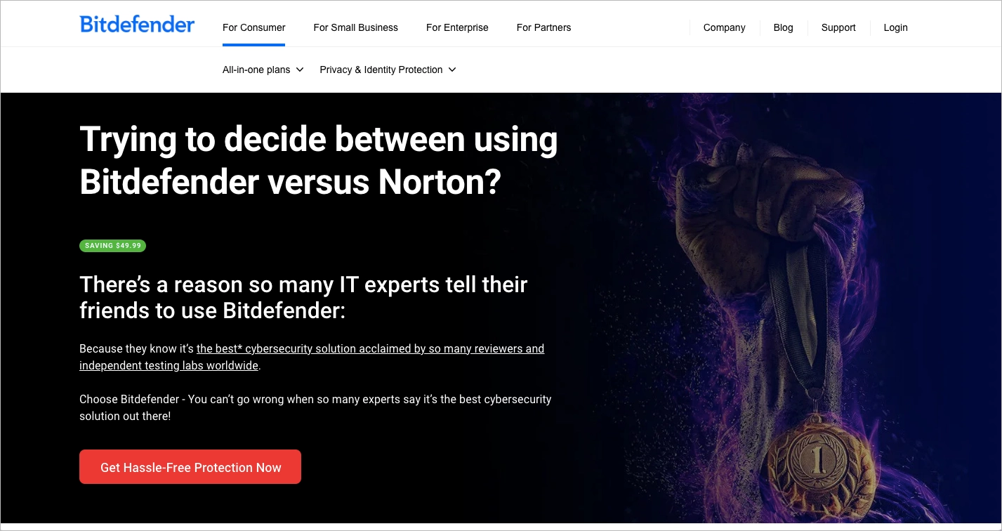 Exemplo de concorrente landing page