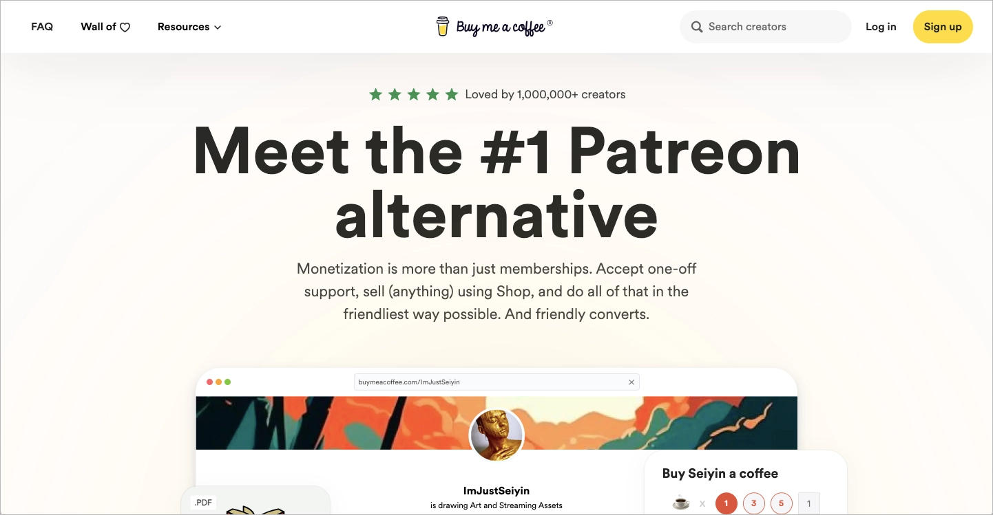 strona z porównaniem konkurencji od Buy Me a Coffee