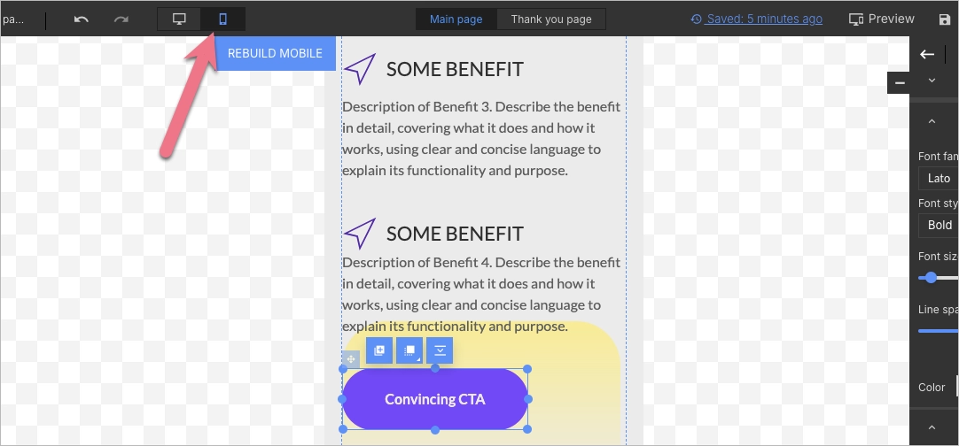 Mudança para a edição de visualização móvel
