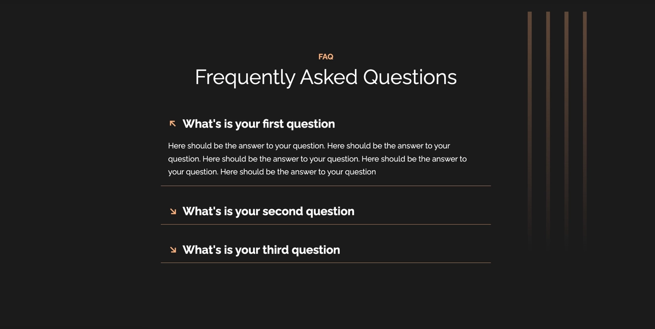 Dark modern landing page template with FAQ