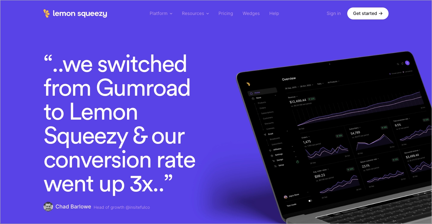 landing page Lemon Squeezy vs Gumroad