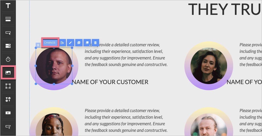 Adicionar fotos de clientes aos depoimentos.