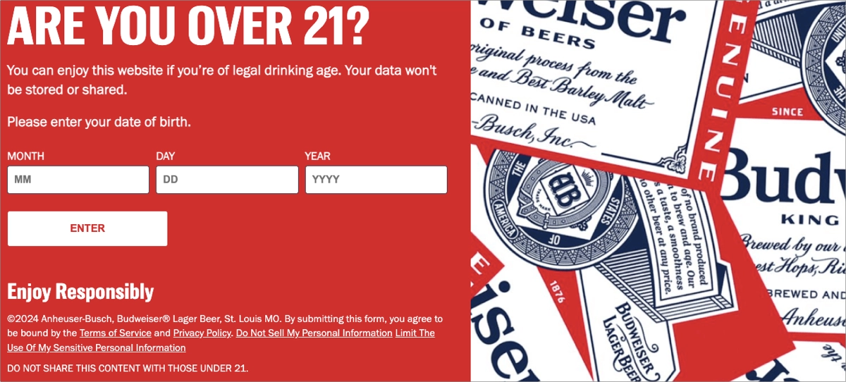 standalone page for age verification