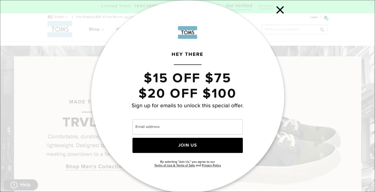 popup to convert more visitors into customers
