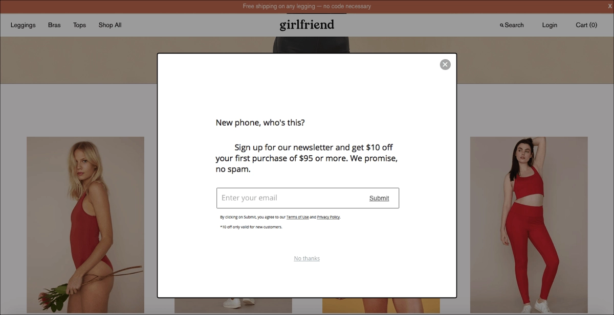 popup for ecommerce brands pages