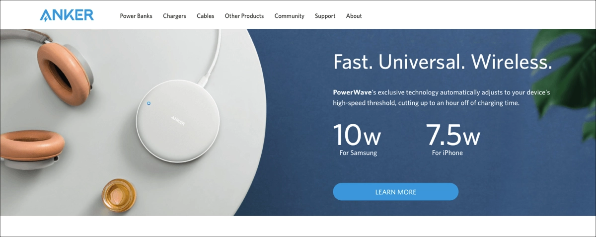 eCommerce page with CTA displayed prominently in the hero section