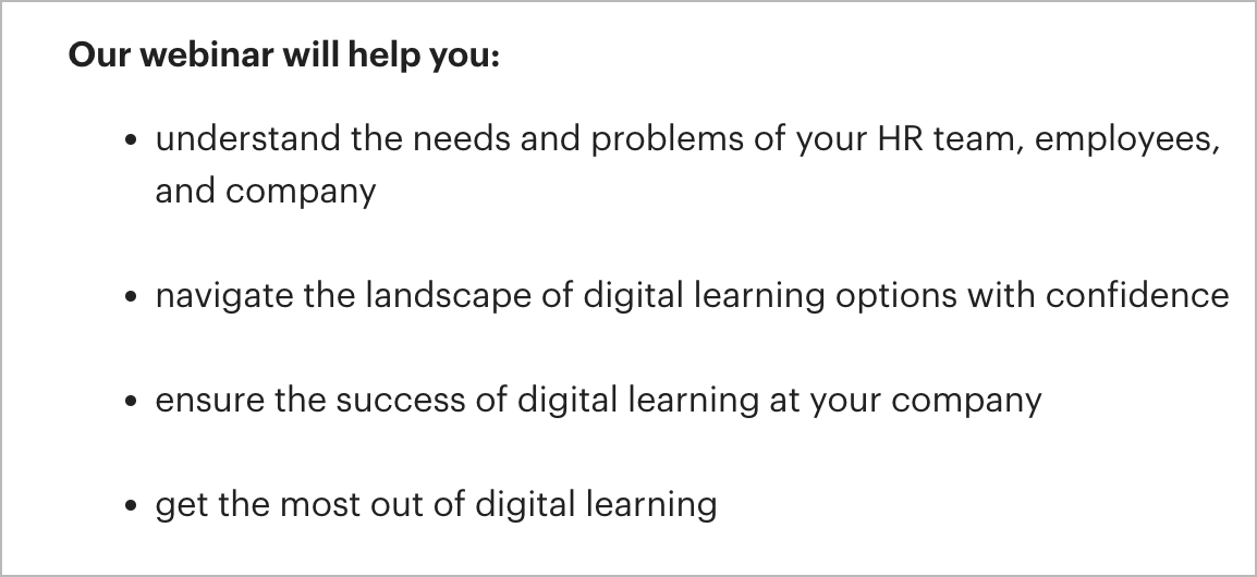 UVP woven into the webinar agenda on high-converting webinar landing page