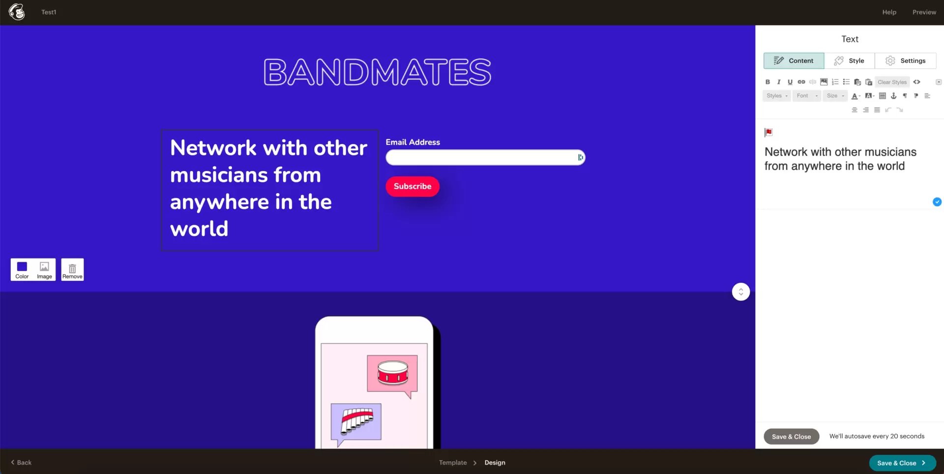Criador de páginas de destino do mailchimp