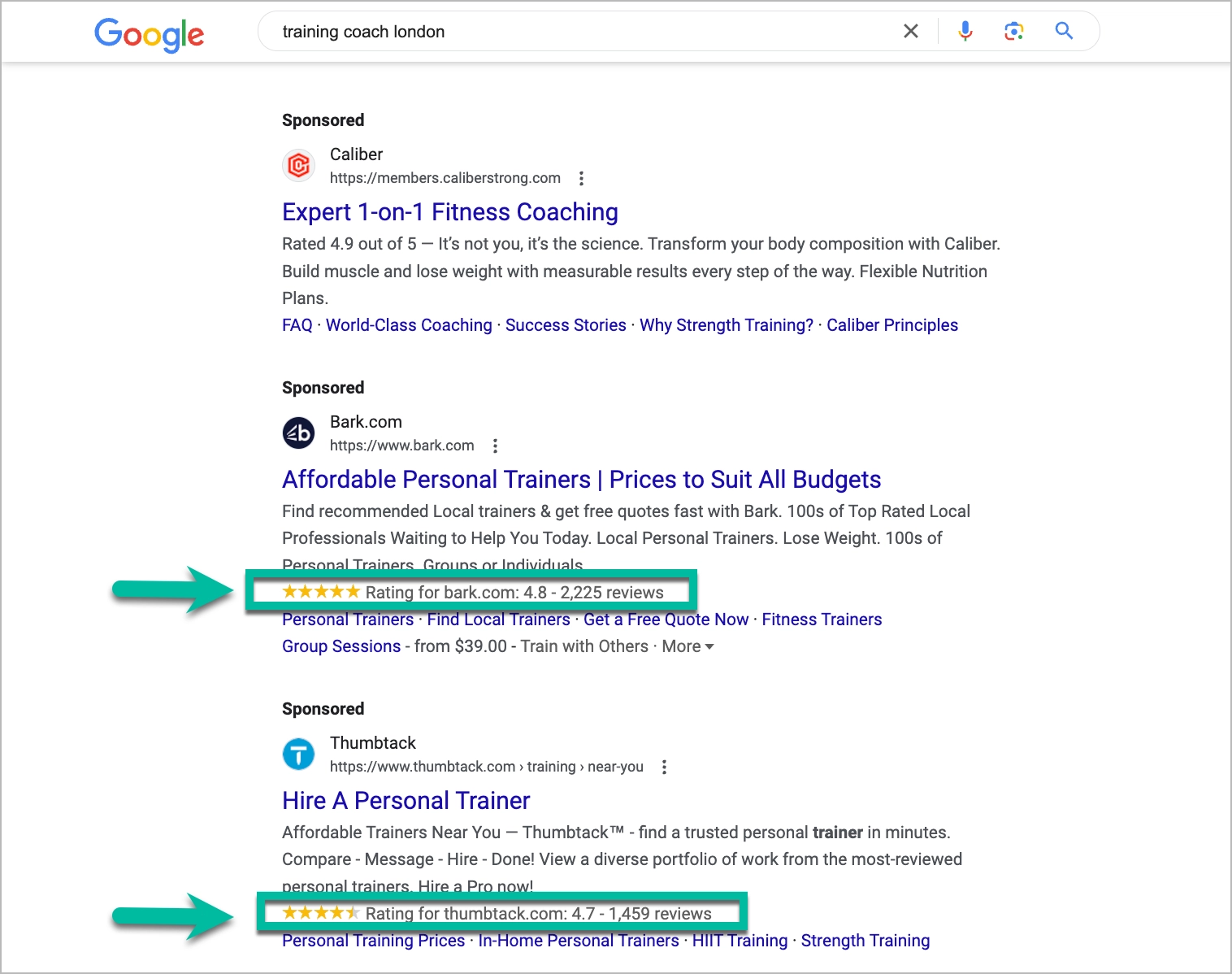 seller ratings in search ad