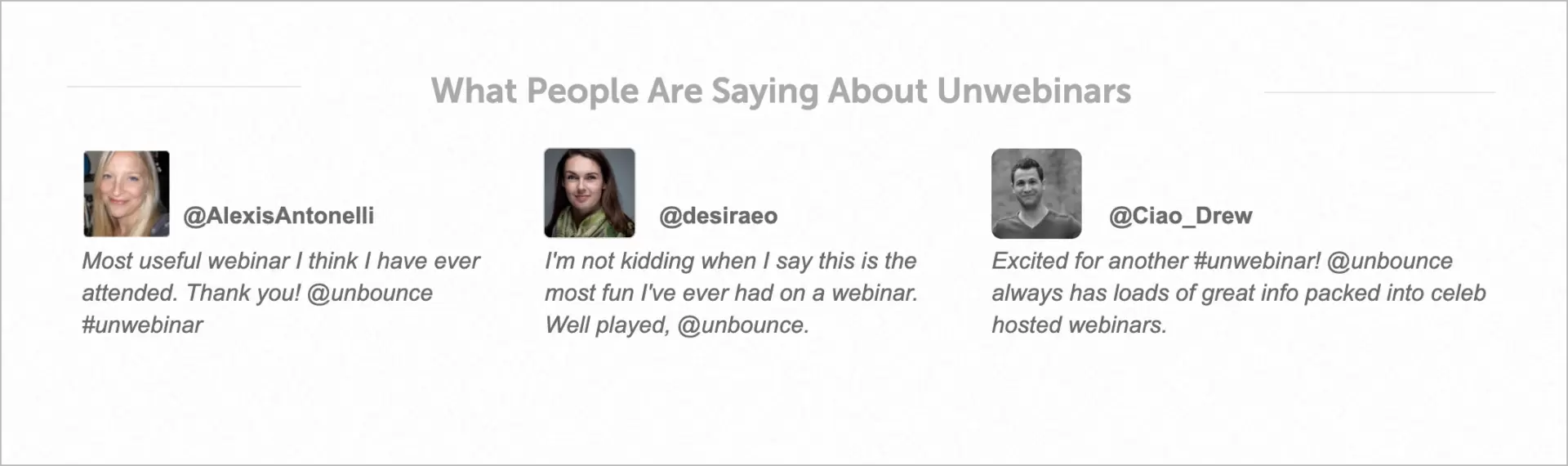 well designed webinar landing page encourages visitors with attendees testimonials