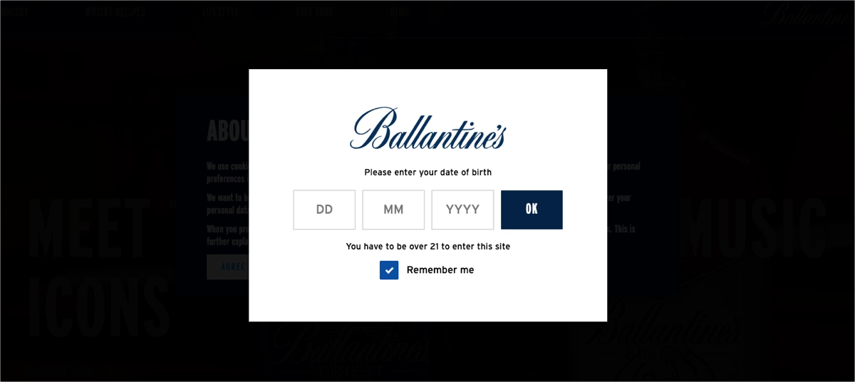 splash screen for age verification with specific message