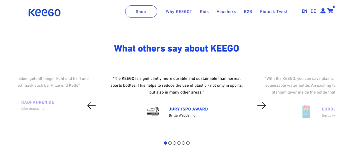 testimonials on eCommerce landing page