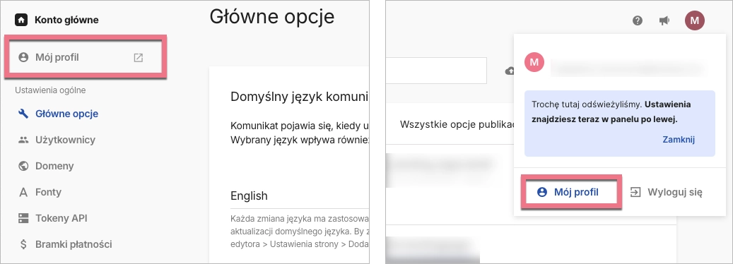 Jak przejść do ustawień profilu w Landingi