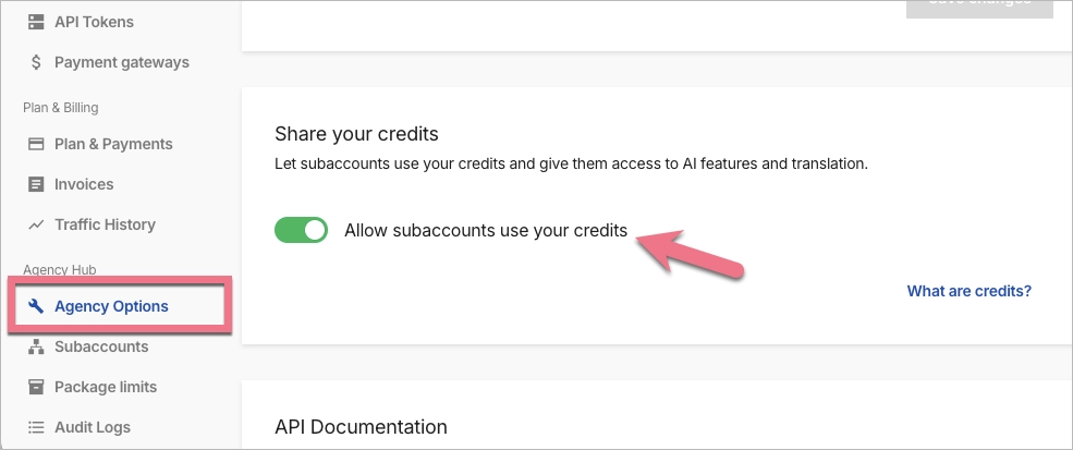 Allowing subaccounts use credits