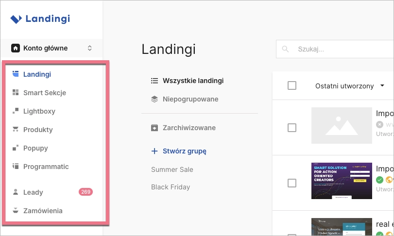 Panel boczny z zasobami