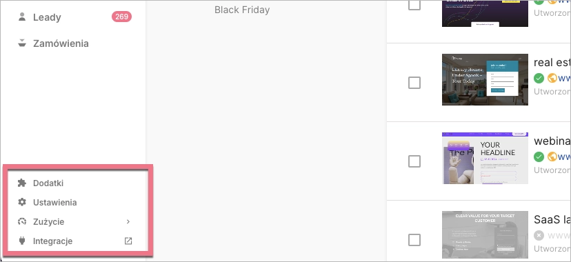 Dolna część panelu bocznego