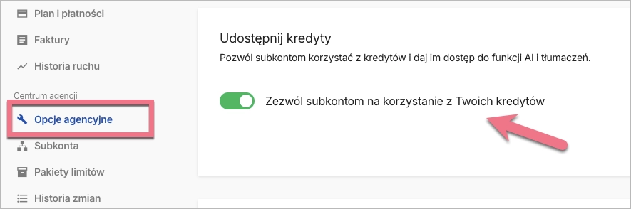 Zezwalania subkontom na korzystanie z kredytów