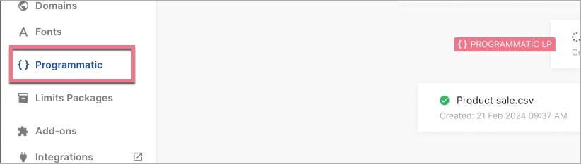 Programmatic tab in Landingi