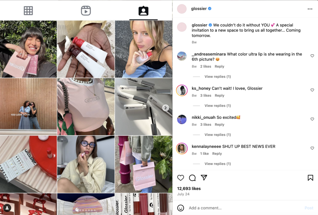 Conta de mídia social da Glossier