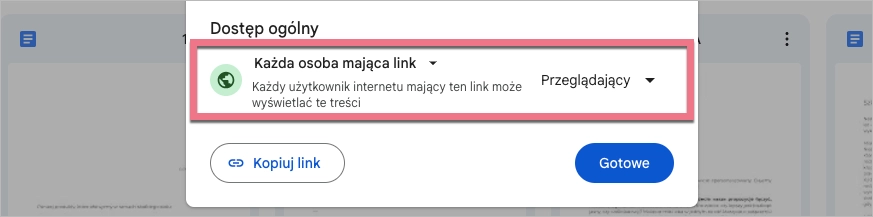 Ustawienia udostępniania folderu