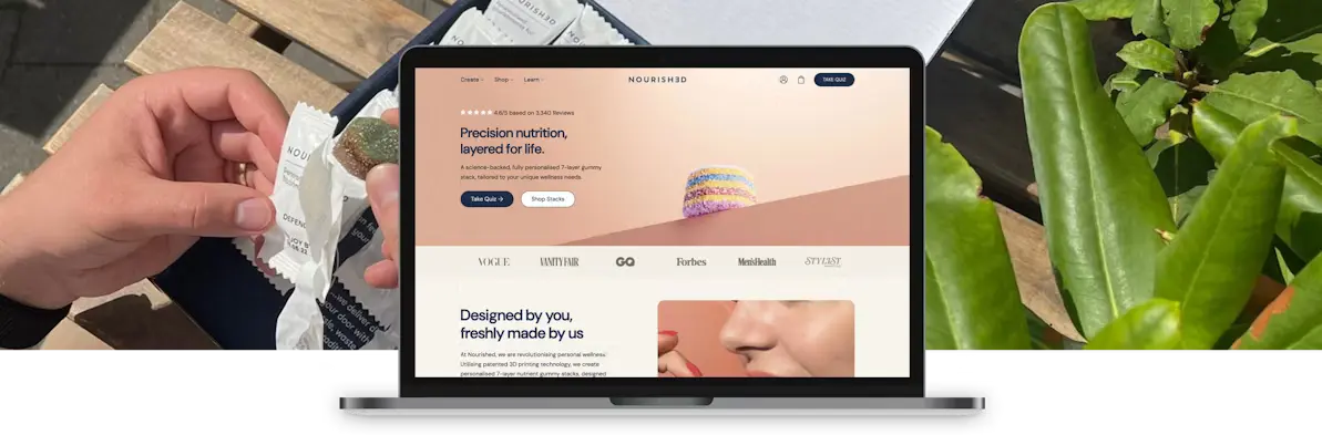 Mockup da página da Nourished