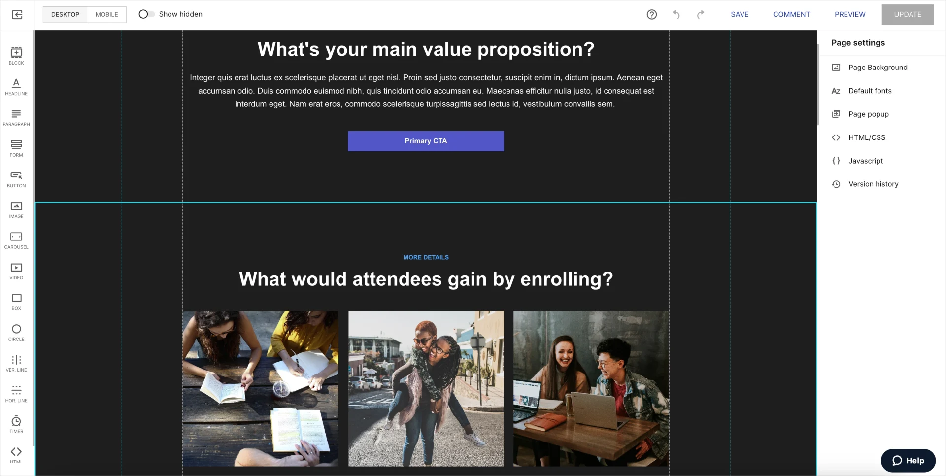 customizing landing page layout in instapage