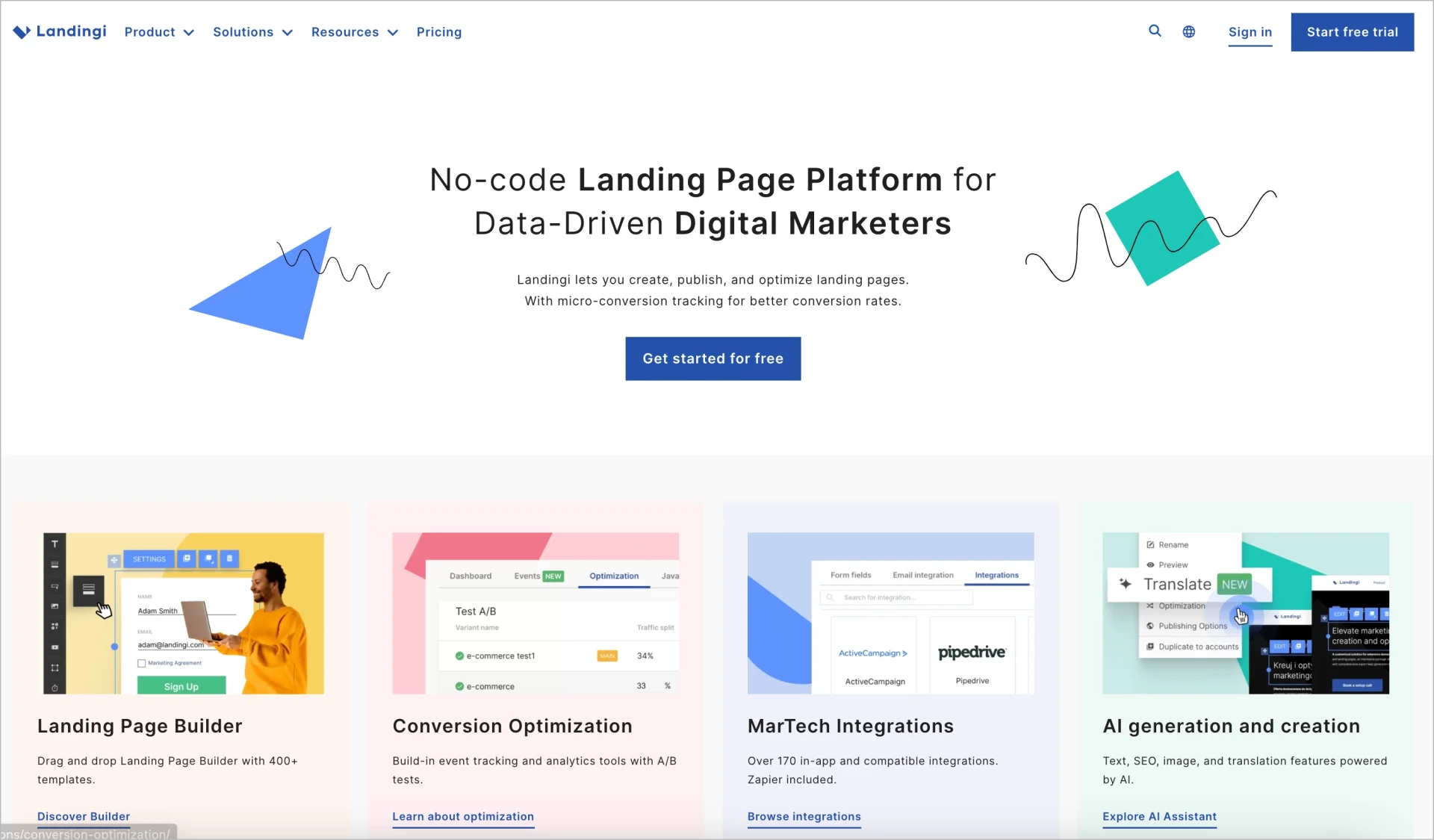Landingi's website (recognized landing page software provider)