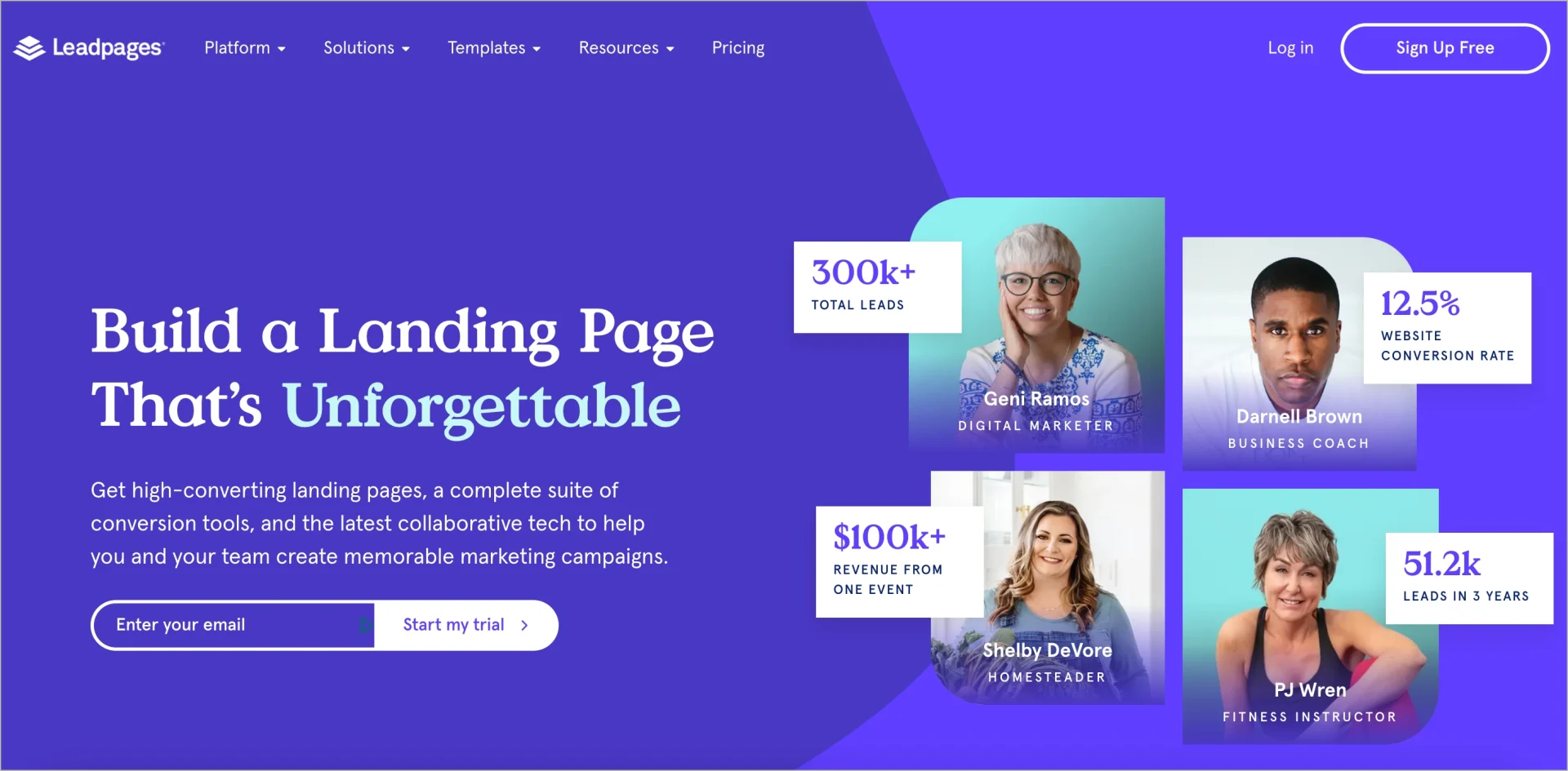 leadpages website, a company offering landing page editor