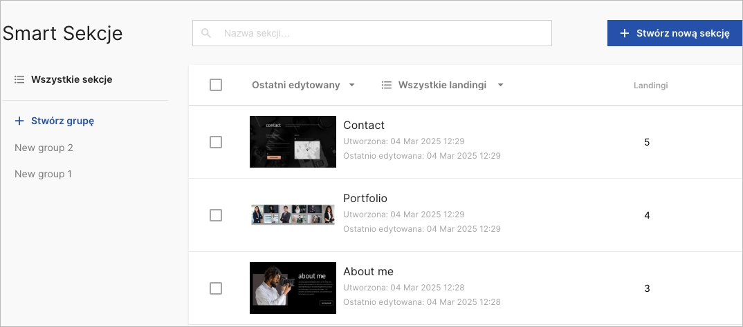Smart sekcje w Landingi