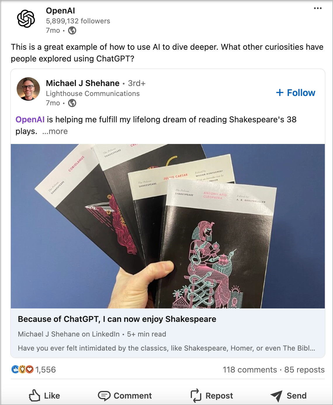 Recursos de marketing da Open AI no linkedin