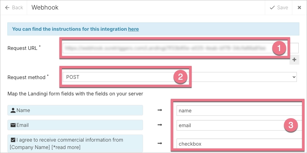 landing page webhook