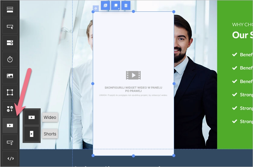 Dodawanie shortsów do landing page'a