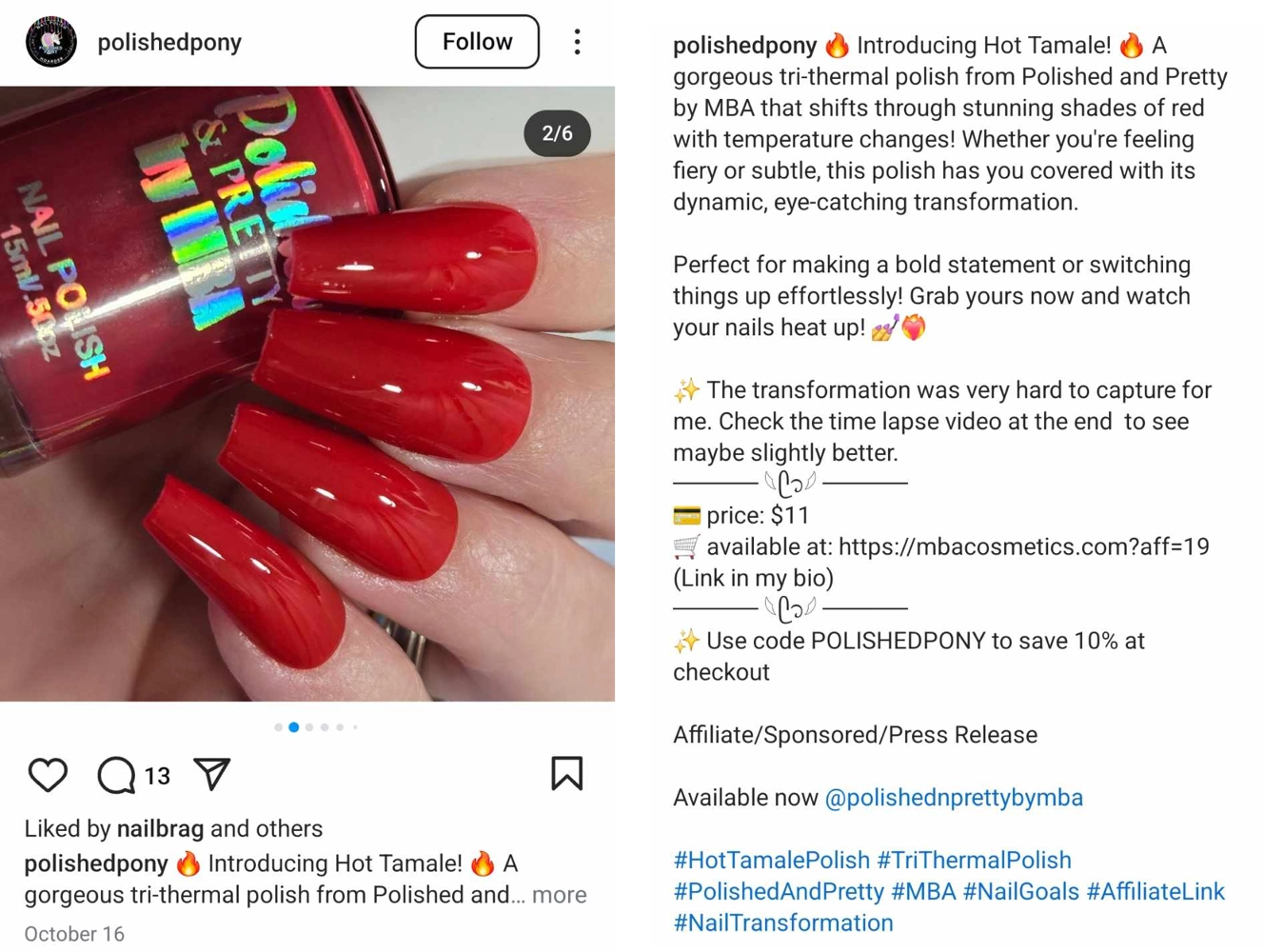 post sponsorowany na Instagramie z linkiem afiliacyjnym