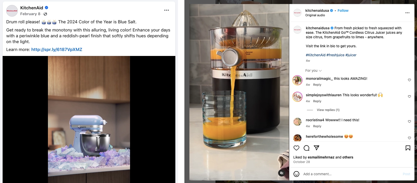 Social media posts from Facebook and Instagram
