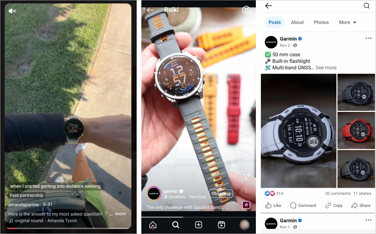 Três exemplos de postagens em mídias sociais