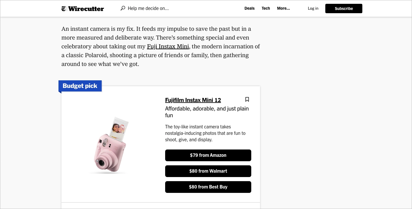 przykładowy post na Wirecutter z linkami afiliacyjnymi