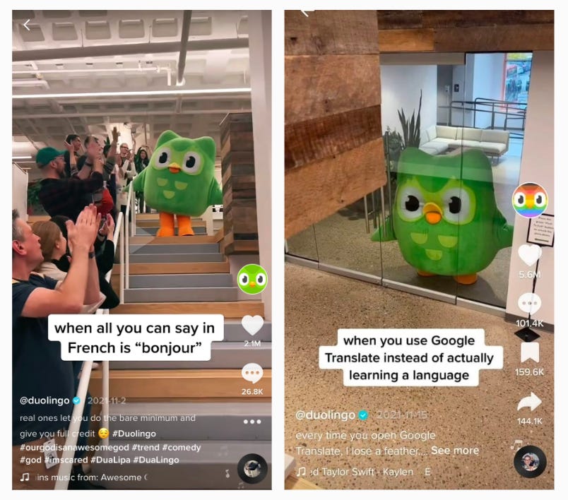 Duolingo's TikTok content example