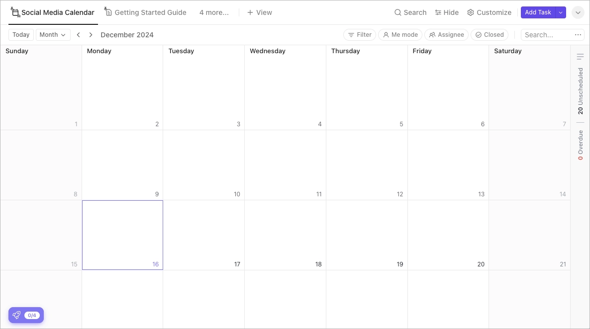 Social media content schedule template from ClickUp