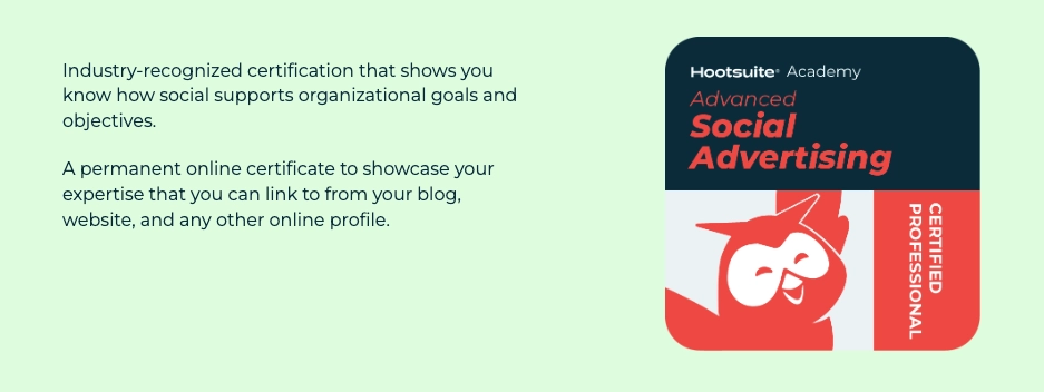 Certificação de publicidade social avançada da Hootsuite Academy