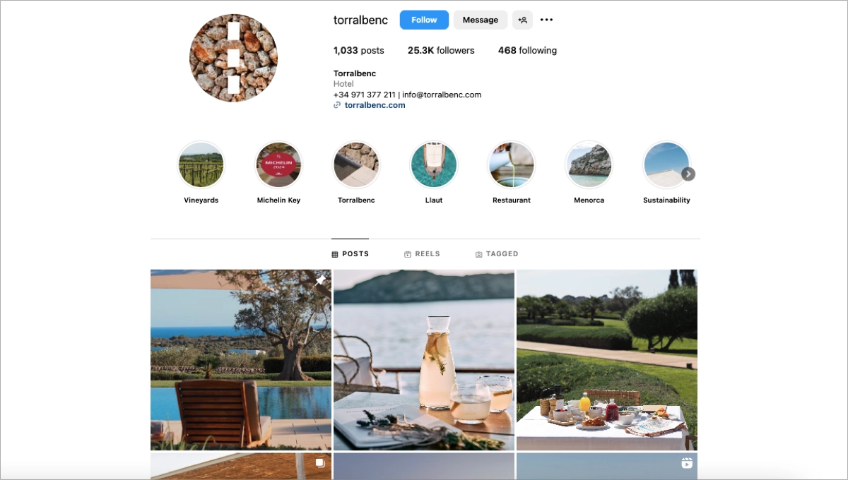 marchio dell'hotel su instagram