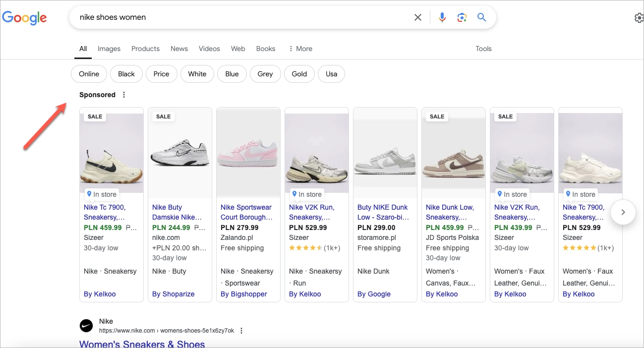 sponsored ads example – PPC campaign