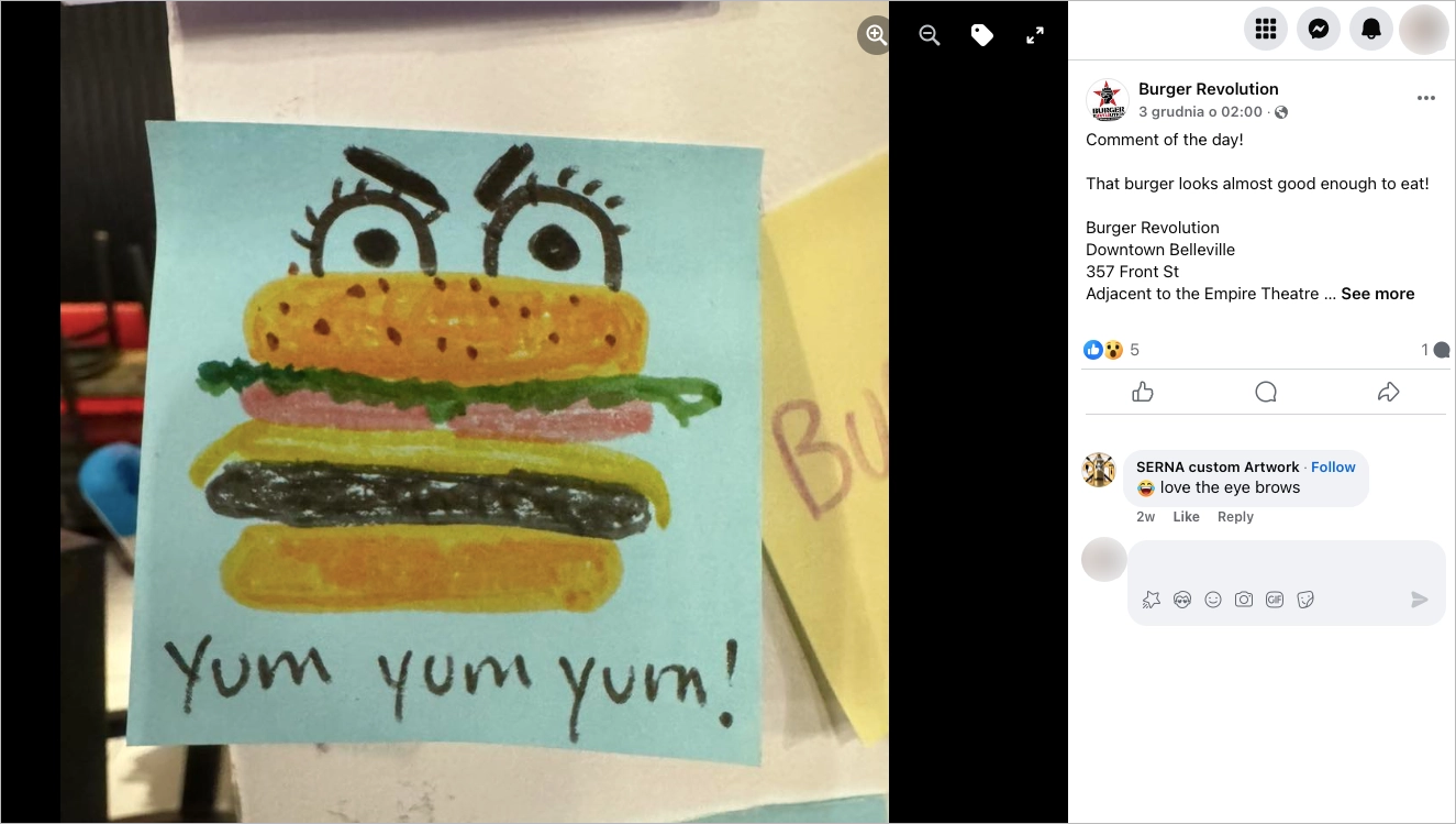 Exemplo de publicações de mídia social do Burger Revolution que mostram como a marca usa UGC e coleta feedback