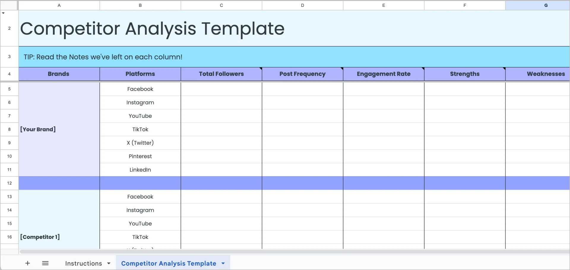 Social-Media-Konkurrenzanalyse-Vorlage von Later