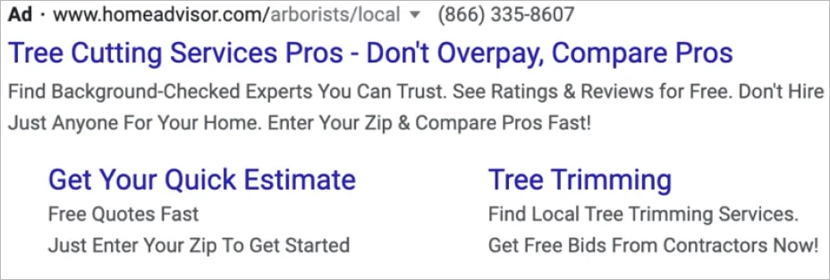 search remarketing example appearing on a search engine results page (SERP)
