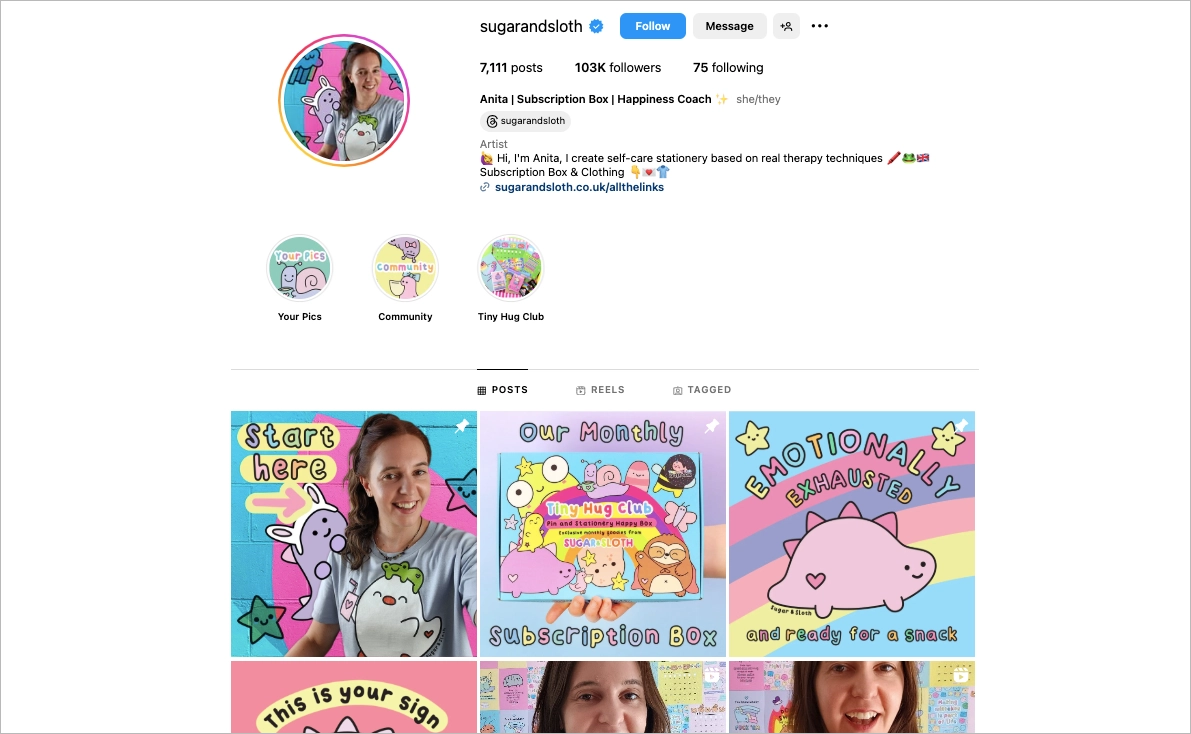 A Sugar and Sloth usa conteúdo de alta qualidade com estética consistente para atingir o público-alvo