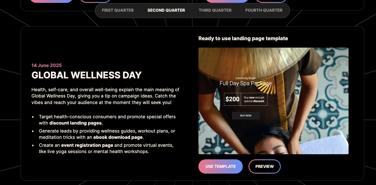 Calendário para profissionais de marketing por Landingi