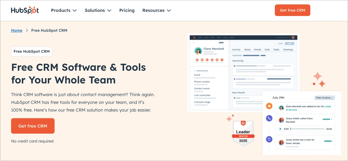 Widok strony narzędzia do zarządzania relacjami z klientami