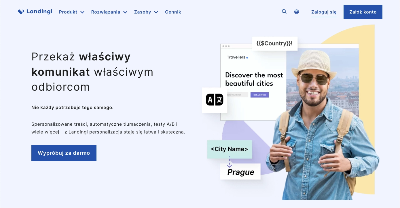 Widok informacji o personalizacji landing page'y