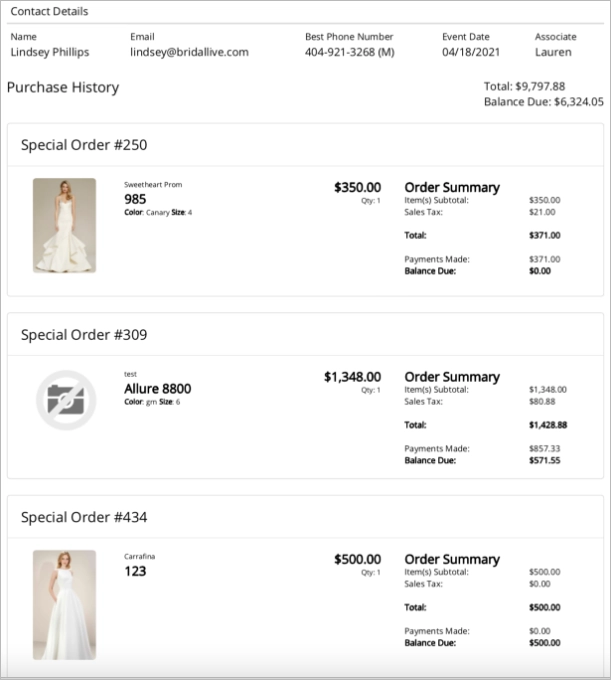 exemplo de histórico de compras