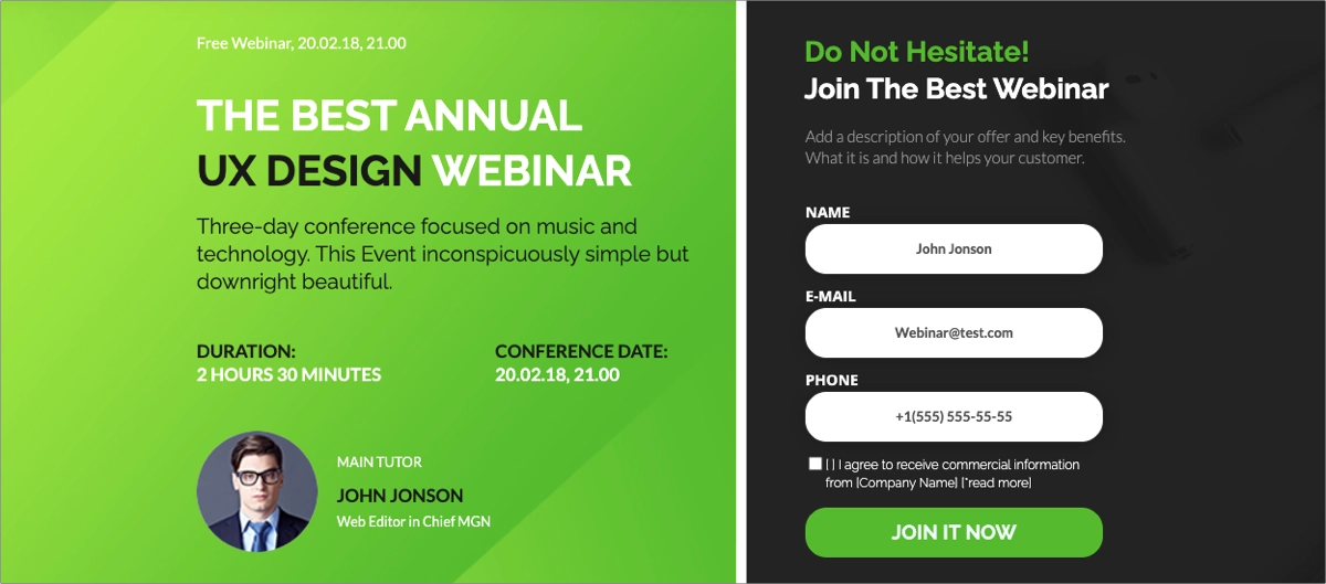Szablon dla landing page'a lead generation